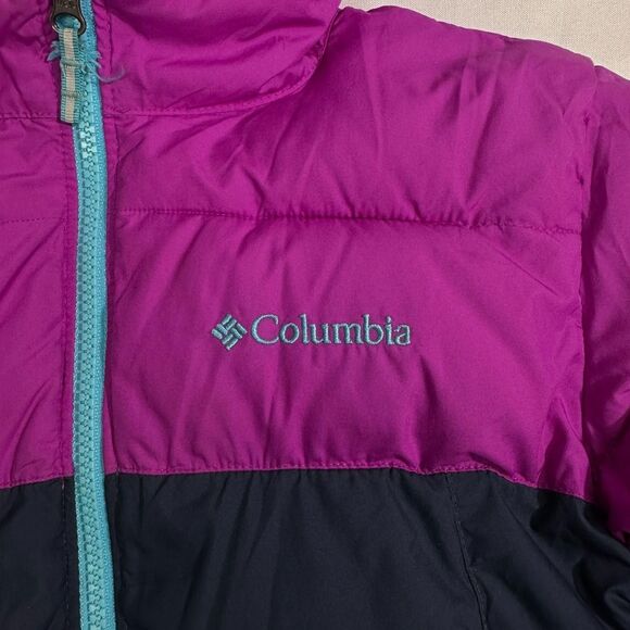 Columbia Puffer Jacket Unisex Youth S Purple Navy Polyester Winter Coat - Picture 2 of 8